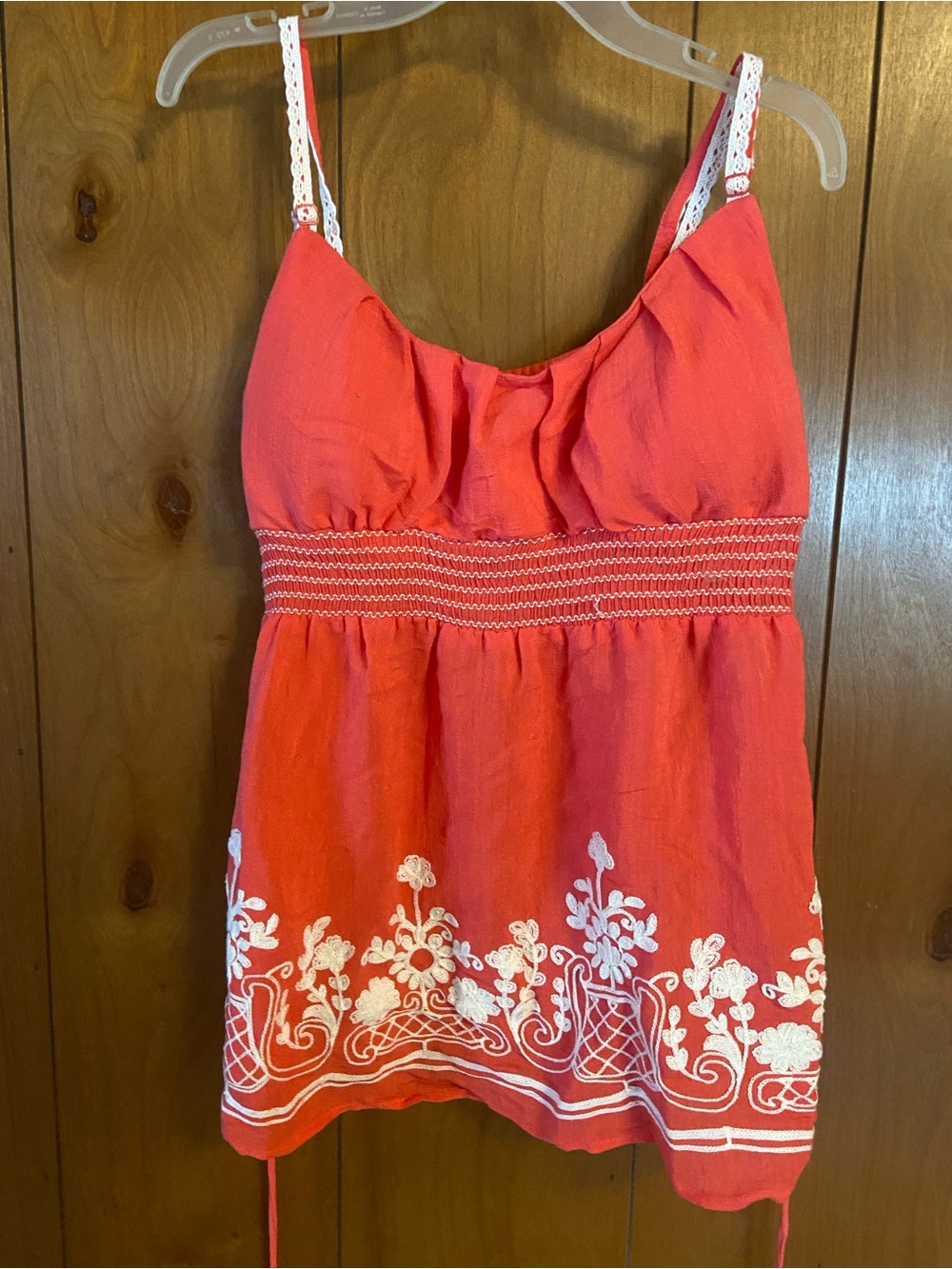 HeartSoul Coral Tank with White Embroidered Hem and Lace Straps